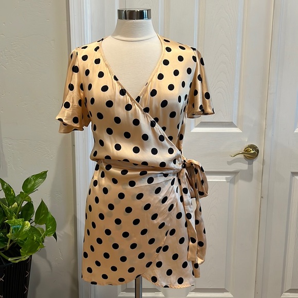 New Vici Polka Dot Satin Wrap Dress - Picture 9 of 9